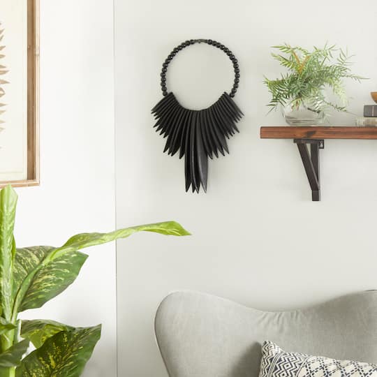 Black Wood Bohemian Wall Decor, 13" x 13" x 3"